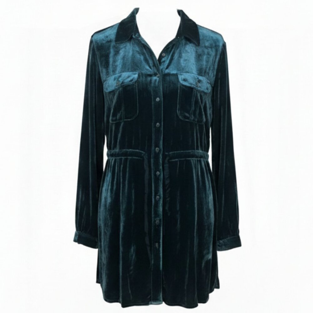 Coldwater Creek Emerald Crushed-Velvet Peplum Top